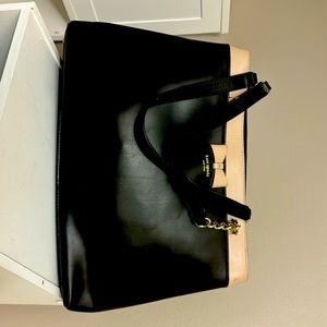 Kate Spade large leather bag with pale pink bow and gold hardware